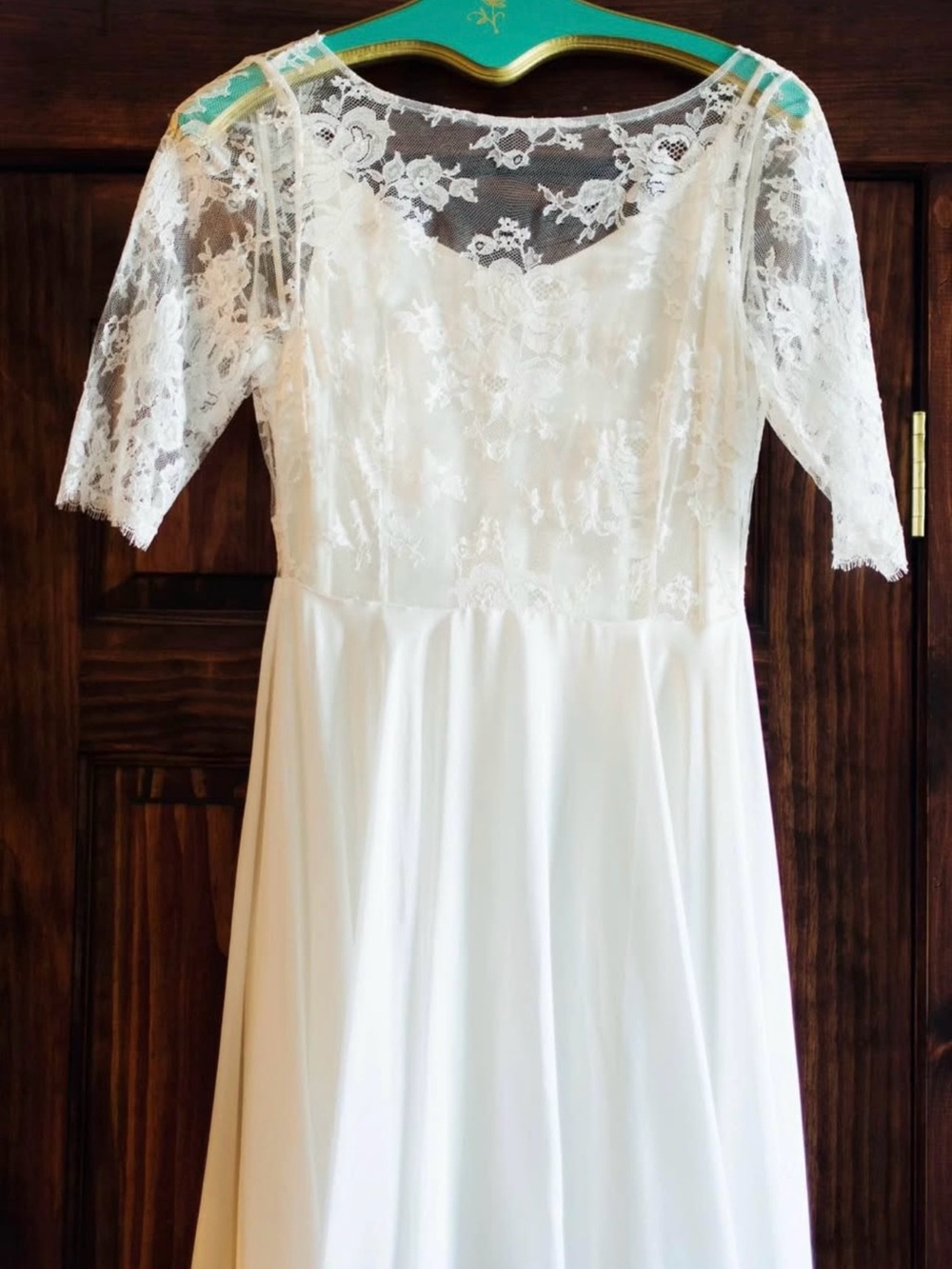 Sarah Seven White Lace Bridal Gown with Illusion Lace Bodice